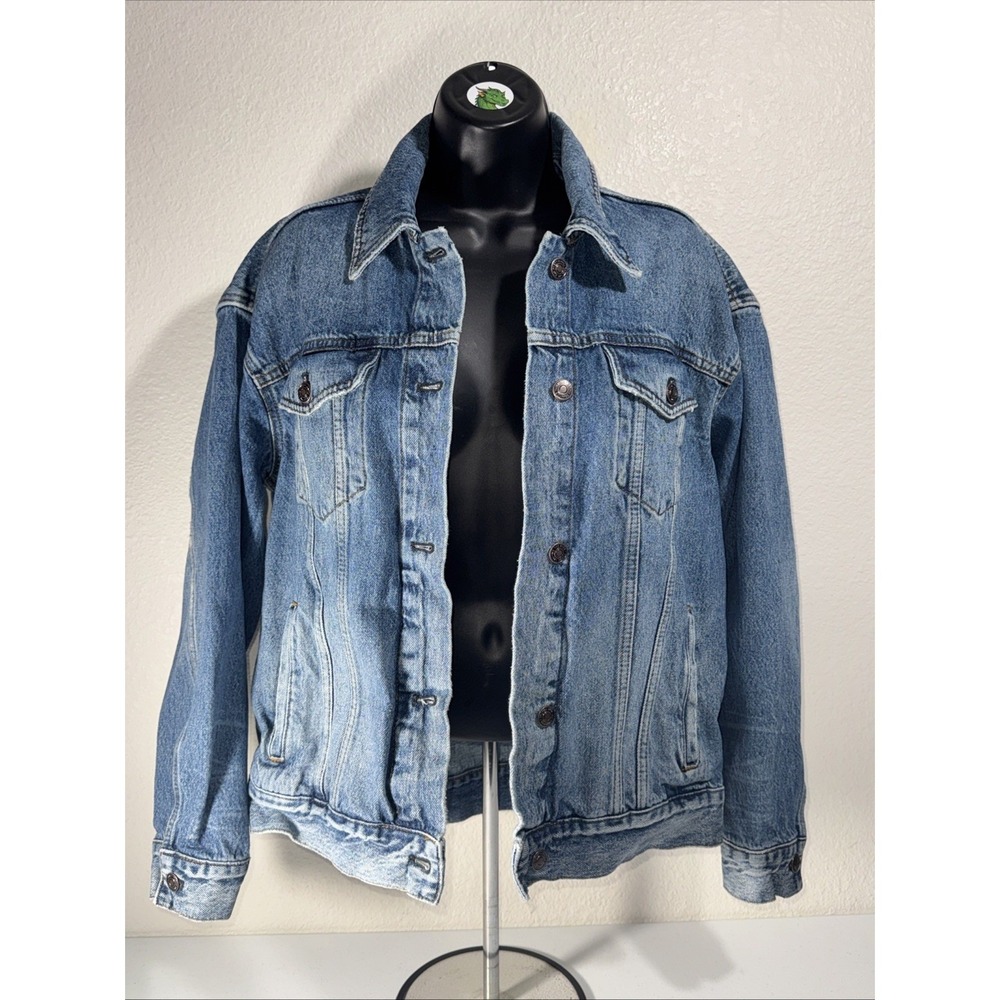 We The Free People Jolene Trucker Denim Jean Jacket Small Oversized BOHO Cowgirl